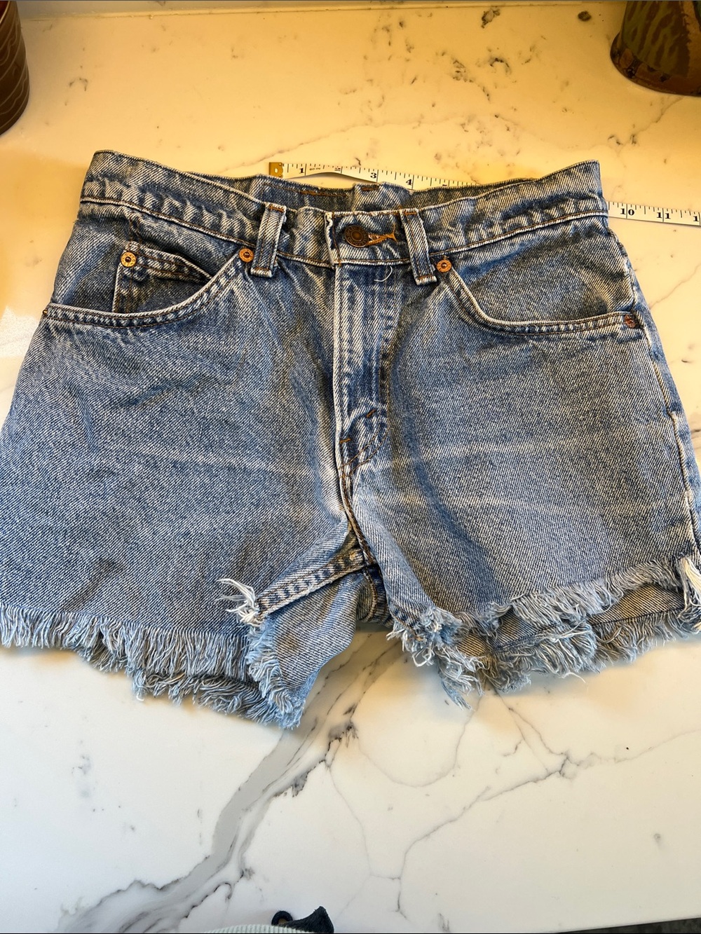 Levi's vintage orange tab Light Blue Distressed Denim Cutoff Shorts